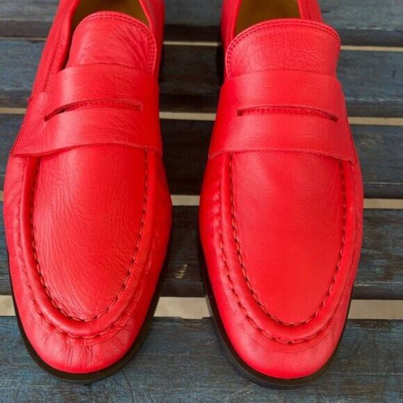 ATP Atelier Airola Red Leather Penny Loafers Women’s Size 40 EU 9.5 NWOB Italy - Picture 4 of 12